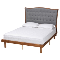 Baxton Studio Valonia Classic and Traditional Grey Fabric and Walnut Brown Finished Wood Queen Size Platform Bed